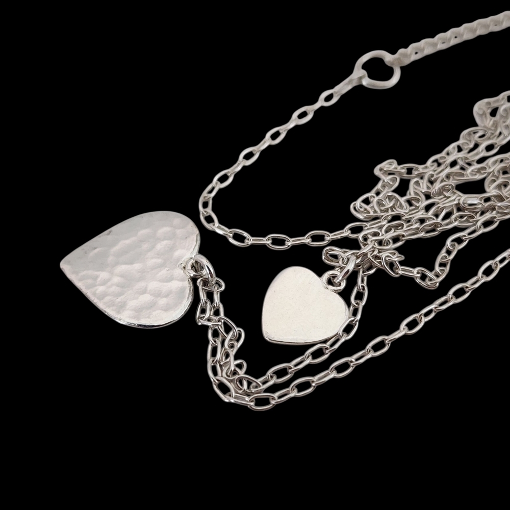 Dainty Two Heart Pendant Layer Necklace 925 Sterling Silver
